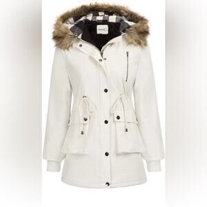 NWT Grace Karin Women's Cream Hooded Jacket W/Faux Fur hood Size M